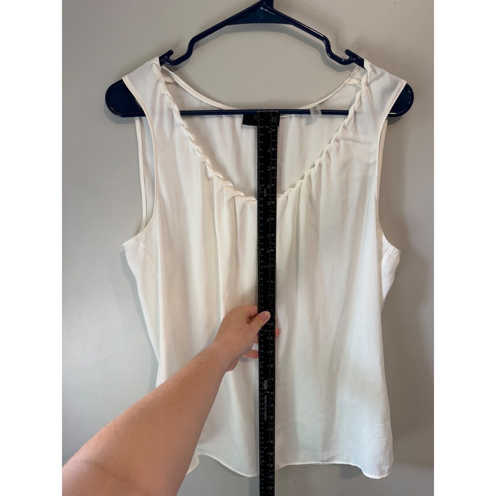 Tahari‎ Womens White Pleated Scoop Neck Sleeveless Blouse Size L